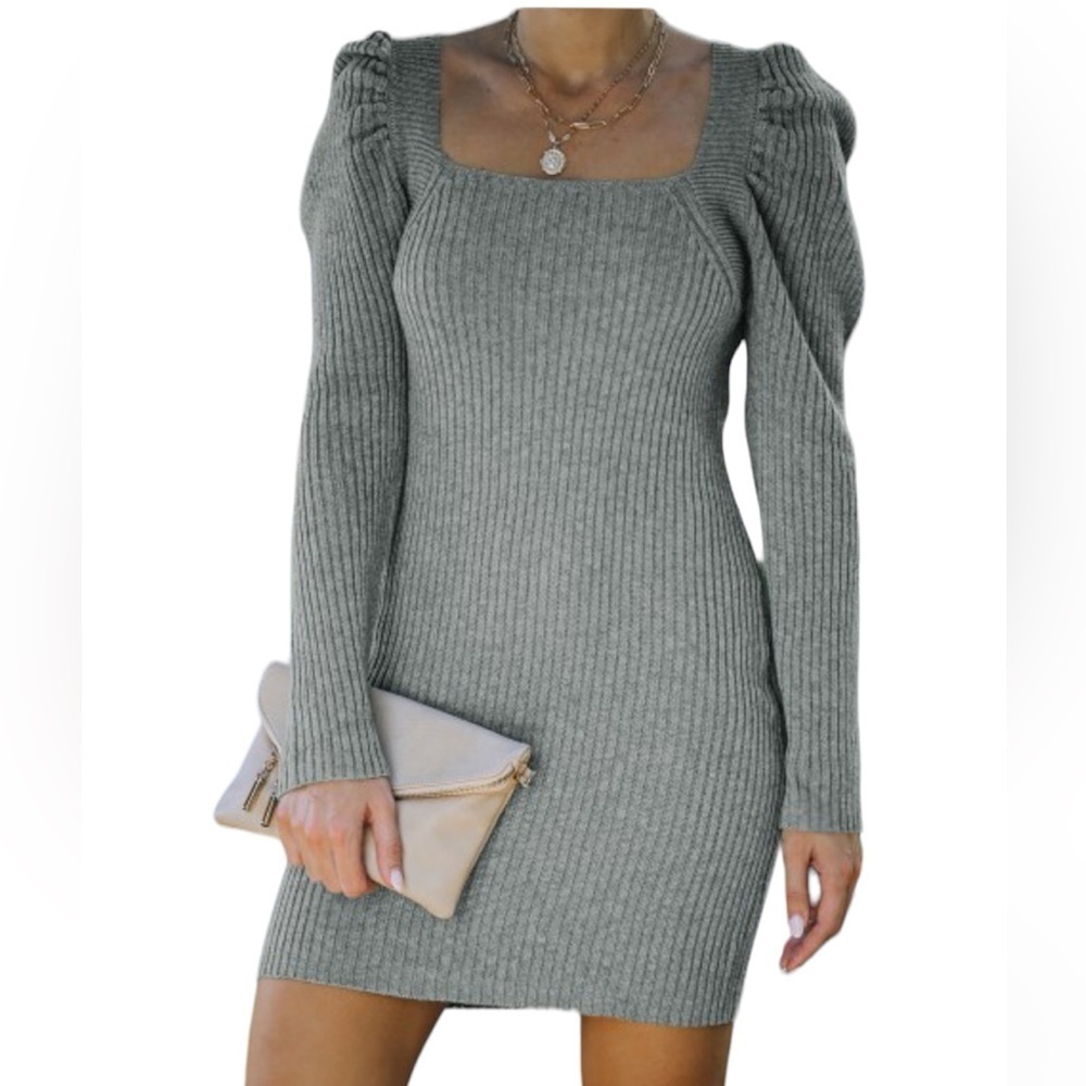 WAYF Puff Sleeve Mini Sweater Dress